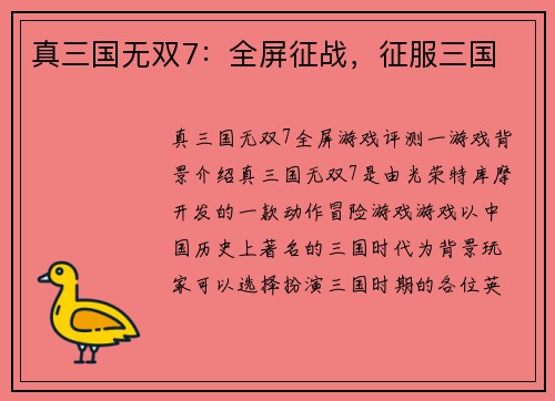 真三国无双7：全屏征战，征服三国