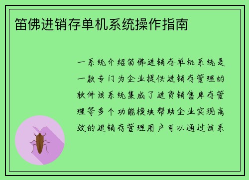 笛佛进销存单机系统操作指南